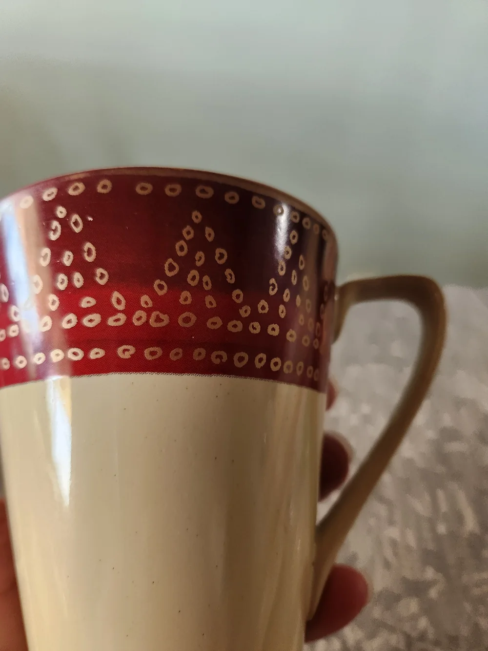 Cream Ceramic Mug with Red Patterned Band - Home Dining
